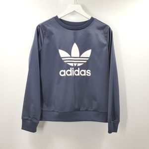 Adidas Navy Blue Satin Big Logo Spell Out Sweater
